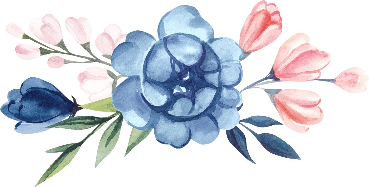 Blue roses floral watercolor flower wedding tulips border